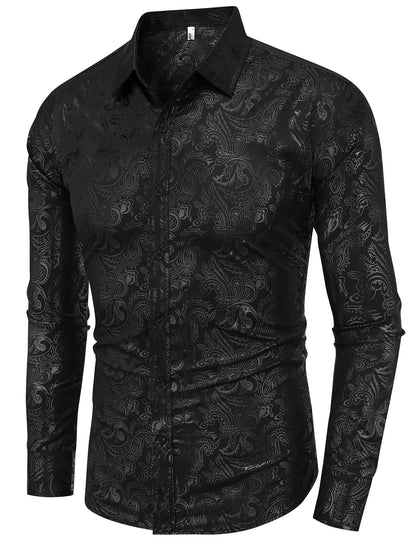 COOFANDY Men's Rose Shiny Shirt Luxury Flowered Printed Button Down Shirt