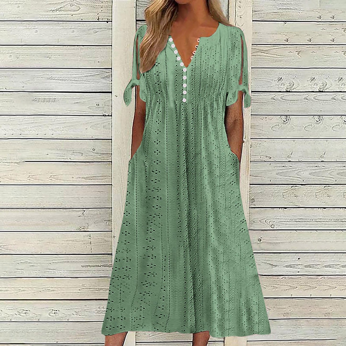 Maxi Long Dresses for Women 2025 Trendy Short Sleeve Eyelet Tshirt Dress Casual Summer Beach Vacation Sundress
