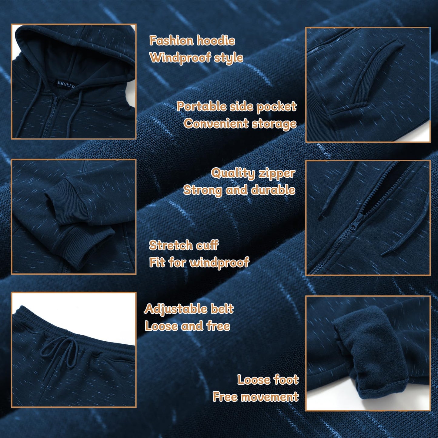 HHGKED Mens 2 Piece set Outfits Comfy Sweatsuits Athletic Jogging Tracksuit Hooded Sweatshirt and Joggers Sweatpants