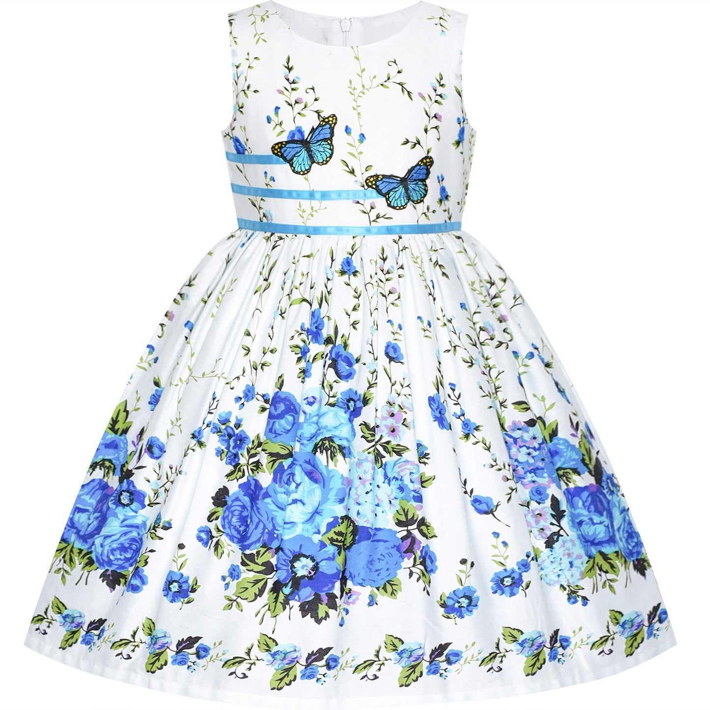 Sunny Fashion Girls Dress Rose Flower Double Bow Tie Party Sundress