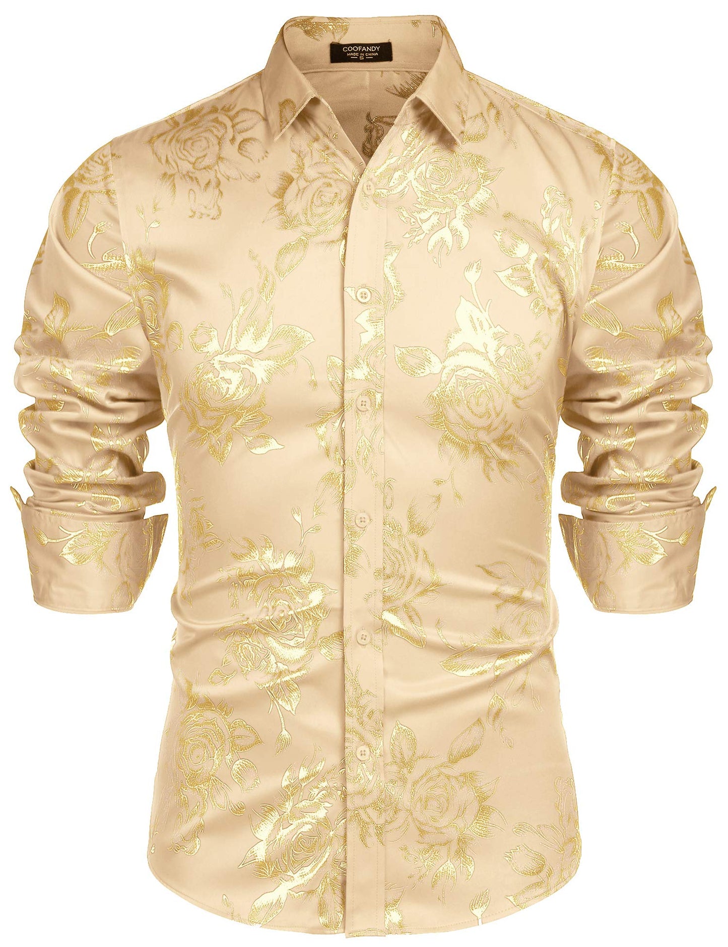 COOFANDY Men's Rose Shiny Shirt Luxury Flowered Printed Button Down Shirt