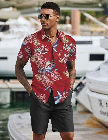 COOFANDY Men's 2 Piece Summer Beach Outfits Tropical Short Sleeve Button Down Shirts and Shorts Hawaiian Vacation Sets
