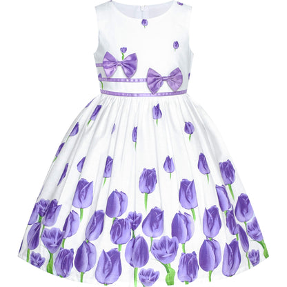 Sunny Fashion Girls Dress Rose Flower Double Bow Tie Party Sundress