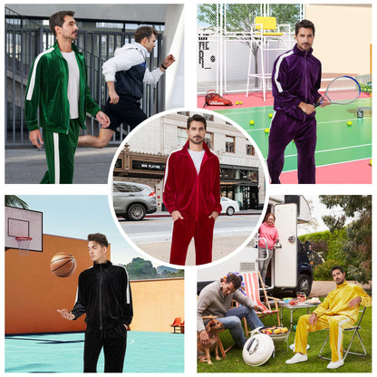 Mens Tracksuit 2 Piece Velour Sweatsuit for Men Casual Full Zip Jogging Suit Jacket Pants Set