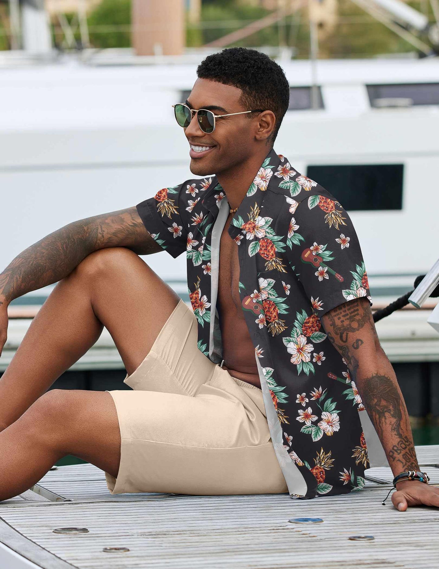 COOFANDY Men's 2 Piece Summer Beach Outfits Tropical Short Sleeve Button Down Shirts and Shorts Hawaiian Vacation Sets