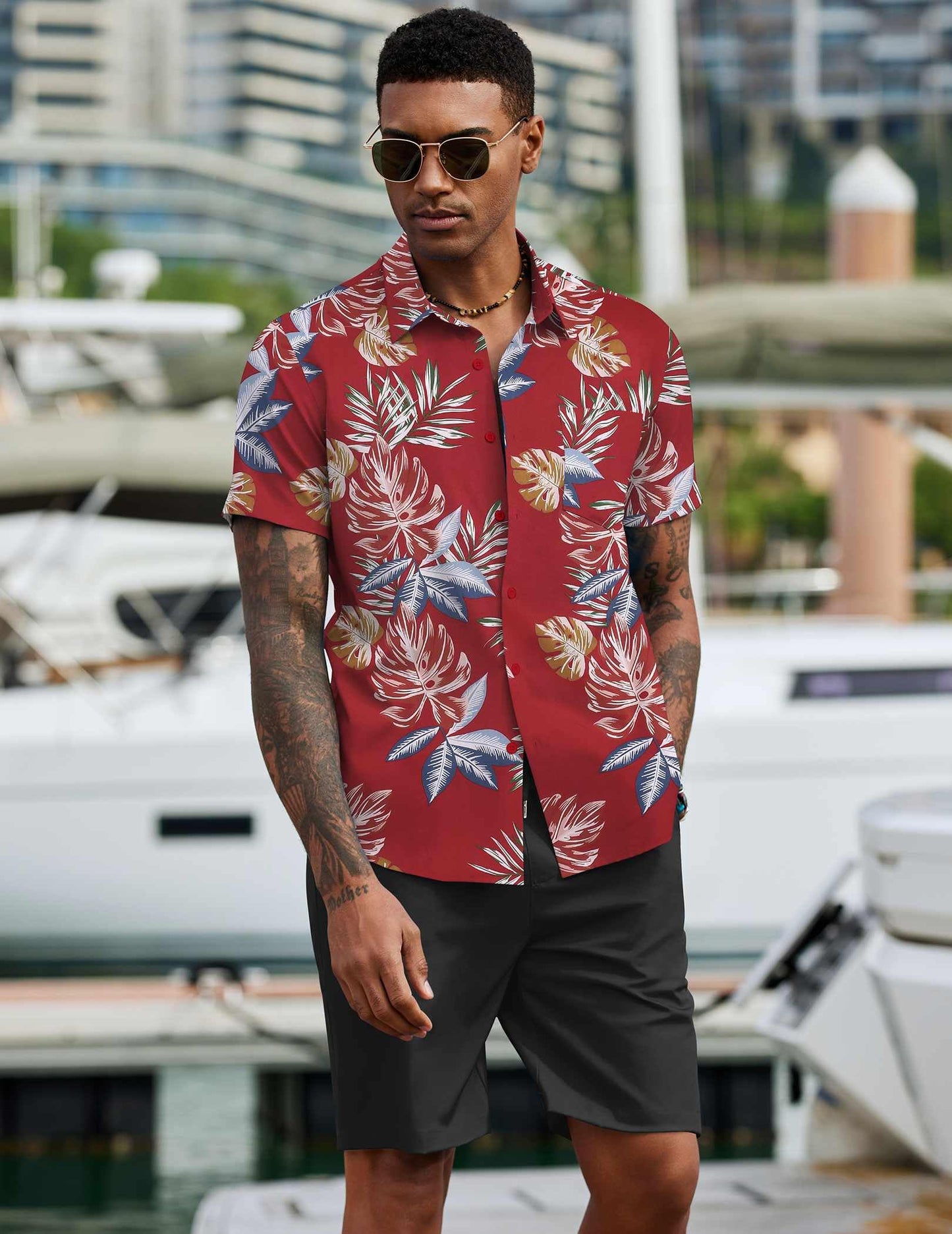 COOFANDY Men's 2 Piece Summer Beach Outfits Tropical Short Sleeve Button Down Shirts and Shorts Hawaiian Vacation Sets