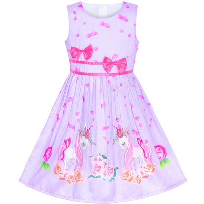 Sunny Fashion Girls Dress Rose Flower Double Bow Tie Party Sundress