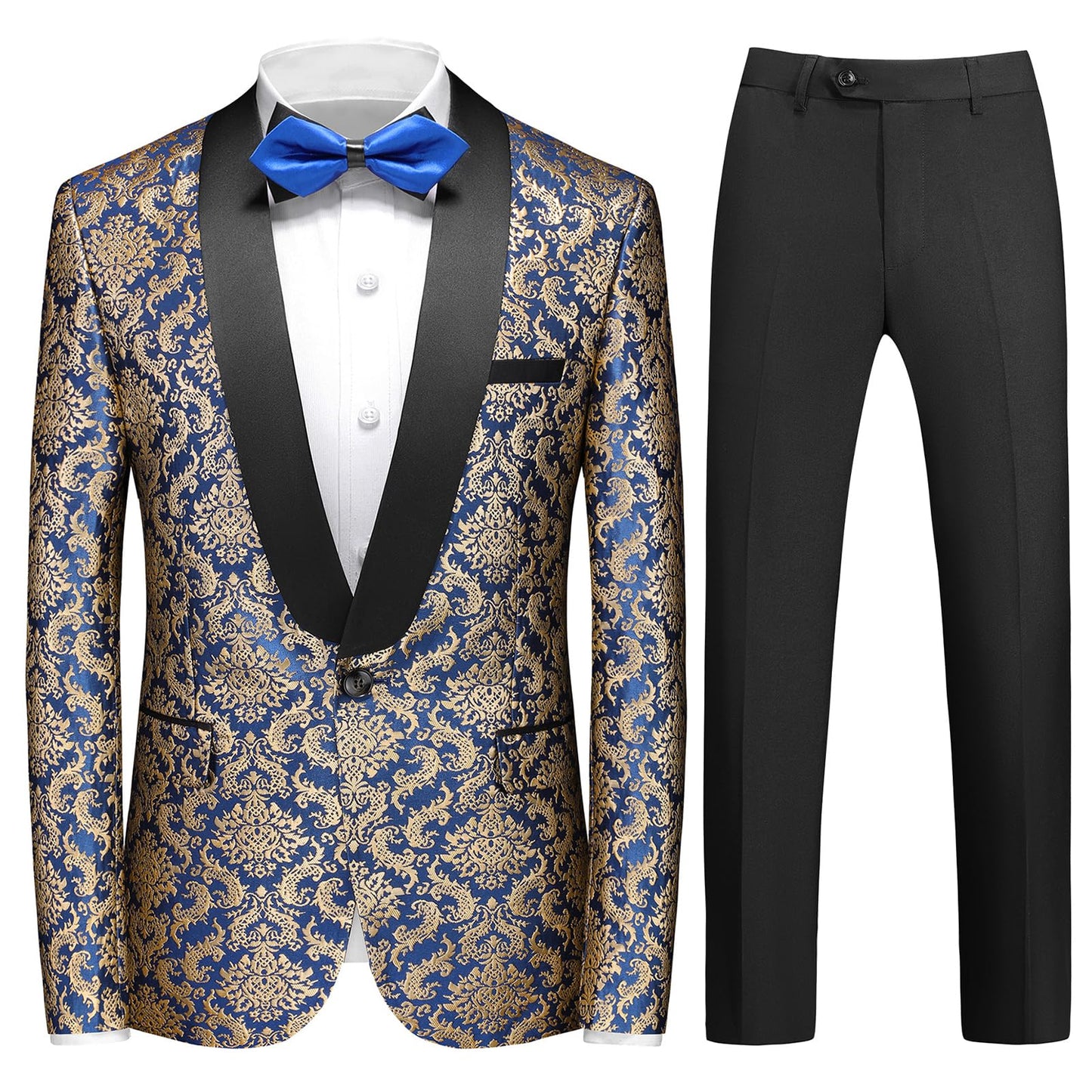 Rogers & Morris Floral Tuxedo Suit Set for Men Regular 2 Piece Jacket and Black Pants