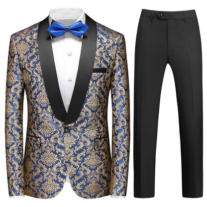 Rogers & Morris Floral Tuxedo Suit Set for Men Regular 2 Piece Jacket and Black Pants
