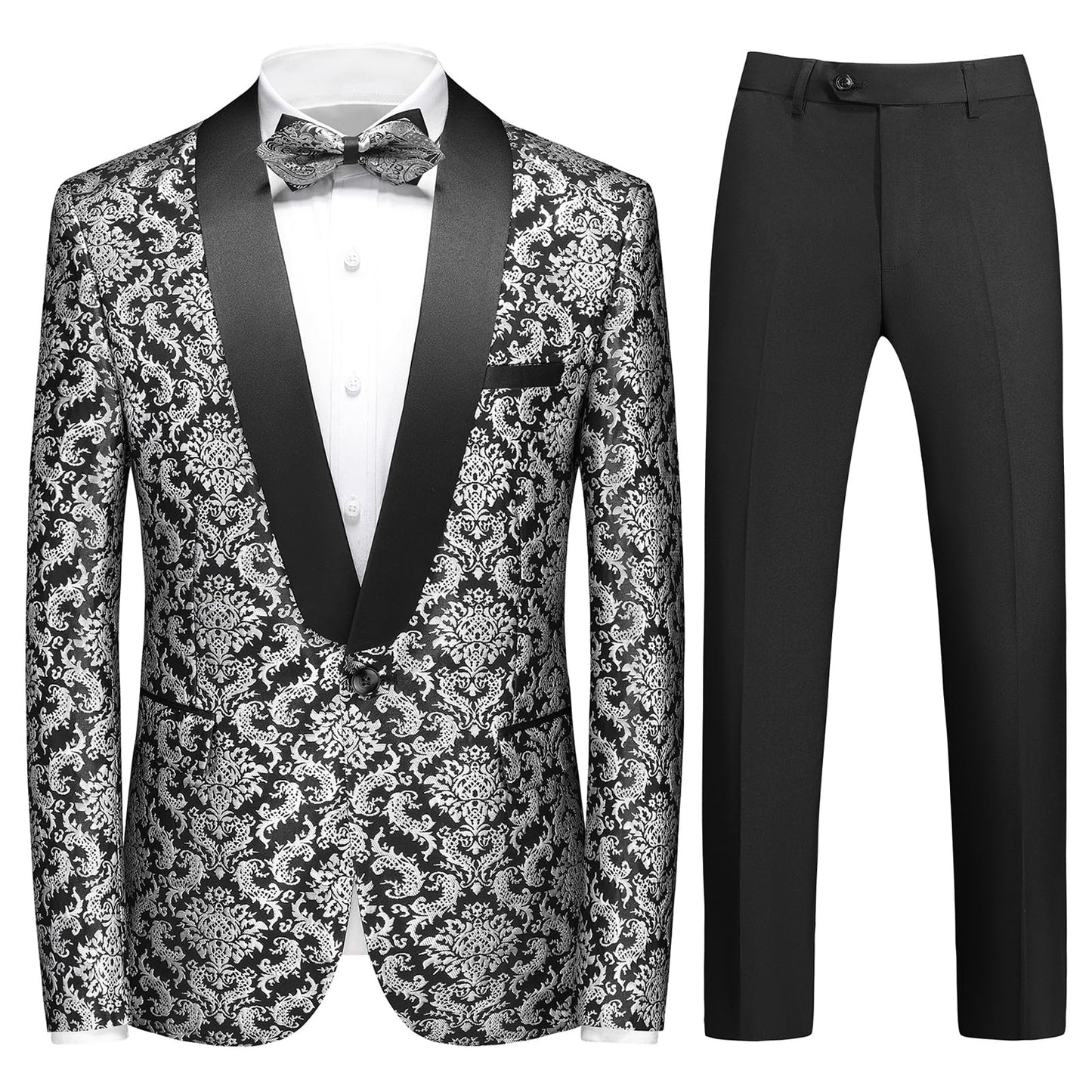 Rogers & Morris Floral Tuxedo Suit Set for Men Regular 2 Piece Jacket and Black Pants