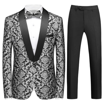 Rogers & Morris Floral Tuxedo Suit Set for Men Regular 2 Piece Jacket and Black Pants