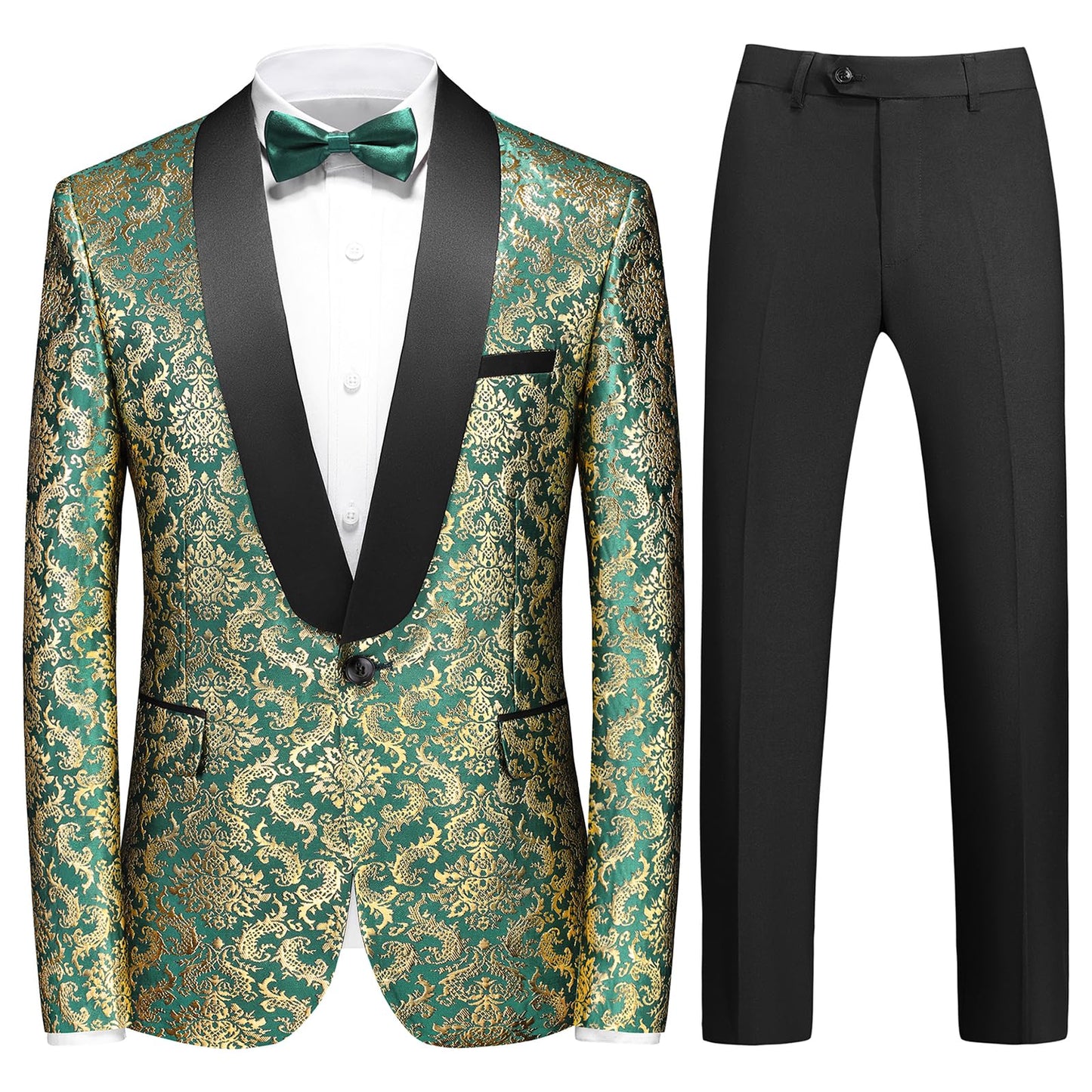 Rogers & Morris Floral Tuxedo Suit Set for Men Regular 2 Piece Jacket and Black Pants