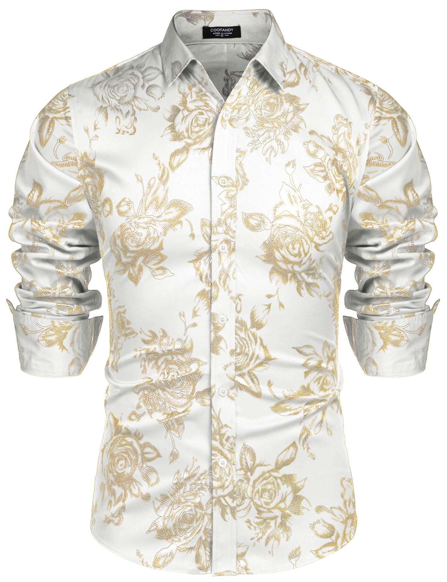 COOFANDY Men's Rose Shiny Shirt Luxury Flowered Printed Button Down Shirt