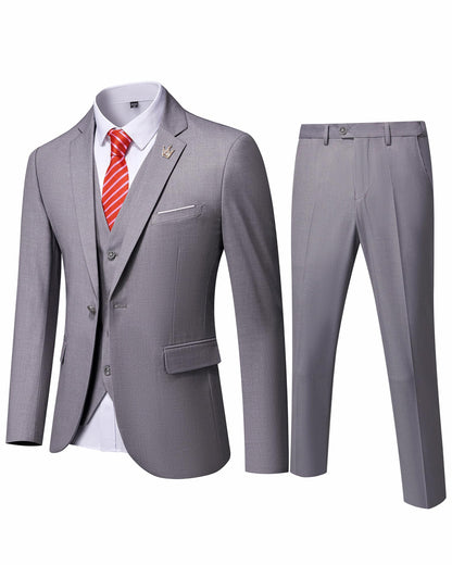 Hihawk Men's 3 Piece Suit with Stretch Fabric, Solid Slim Fit One Button Suit Blazer Set, Jacket Vest Pants with Tie.