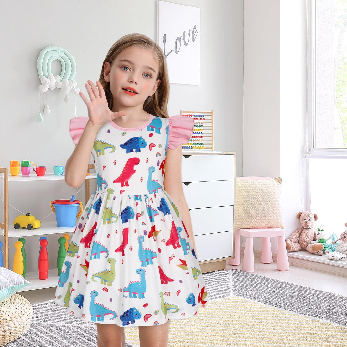 WonderBabe Easter Dresses for Girls Toddler Flutter Sleeve Easter Dress Casual Party School Dresses Clothes for Kids