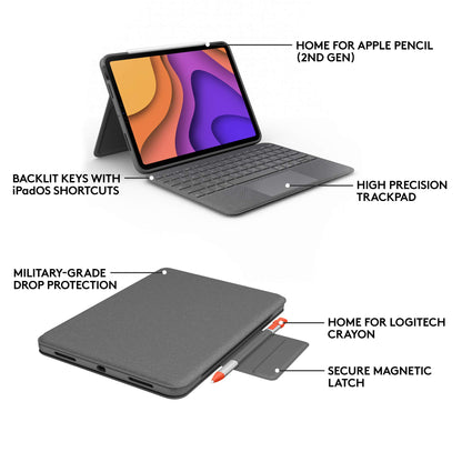 Logitech Combo Touch iPad Air 11-inch (M2) (2024), iPad Air (4th & 5th gen - 2020, 2022) Keyboard Case - Detachable Backlit Keyboard with Kickstand - Midnight Black