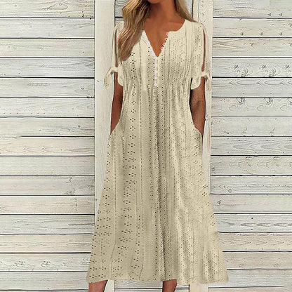 Maxi Long Dresses for Women 2025 Trendy Short Sleeve Eyelet Tshirt Dress Casual Summer Beach Vacation Sundress