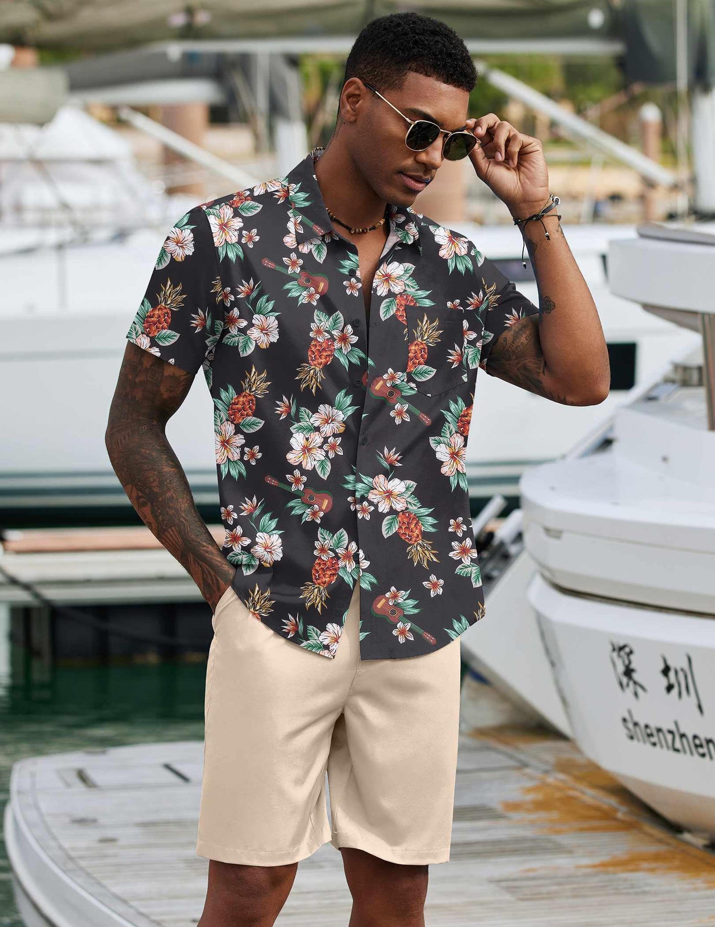 COOFANDY Men's 2 Piece Summer Beach Outfits Tropical Short Sleeve Button Down Shirts and Shorts Hawaiian Vacation Sets