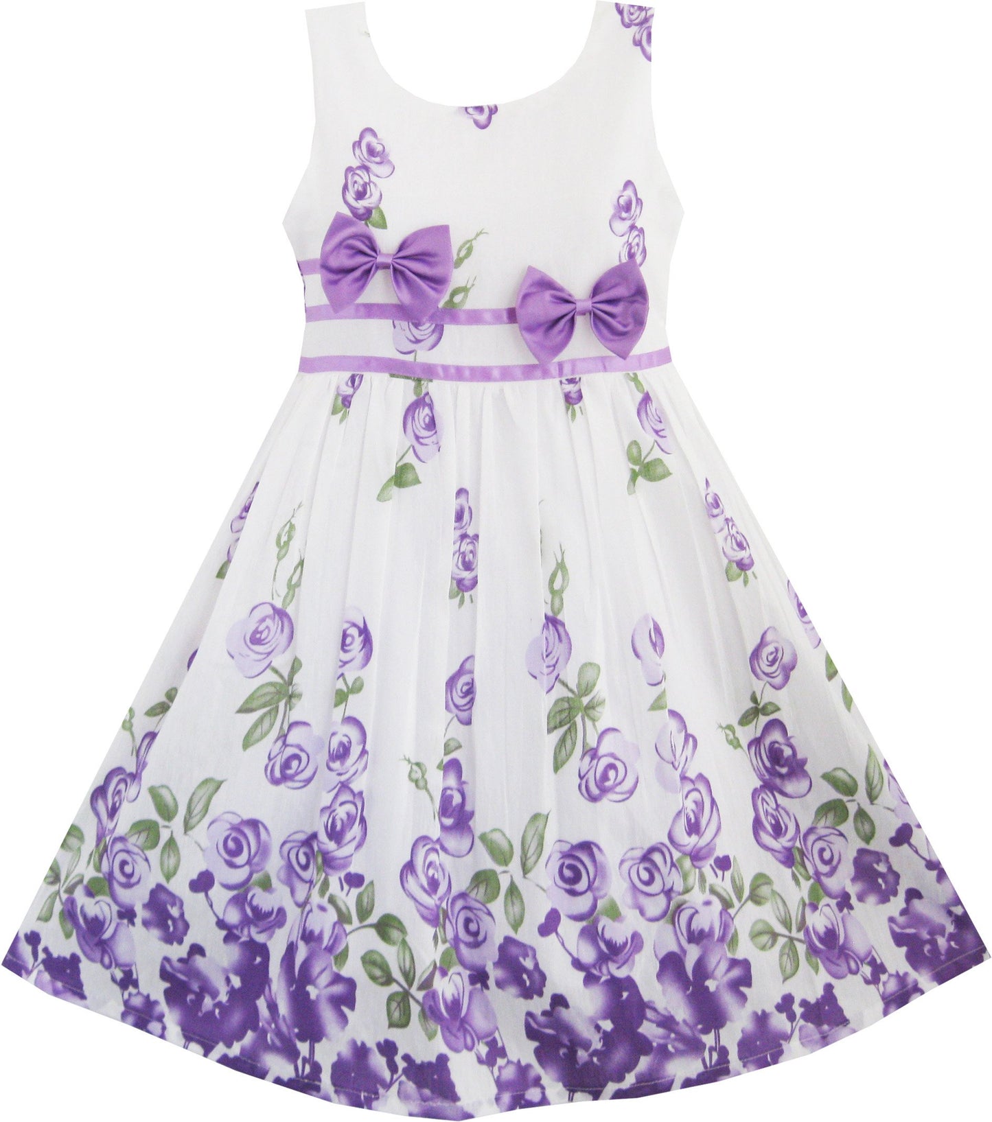 Sunny Fashion Girls Dress Rose Flower Double Bow Tie Party Sundress