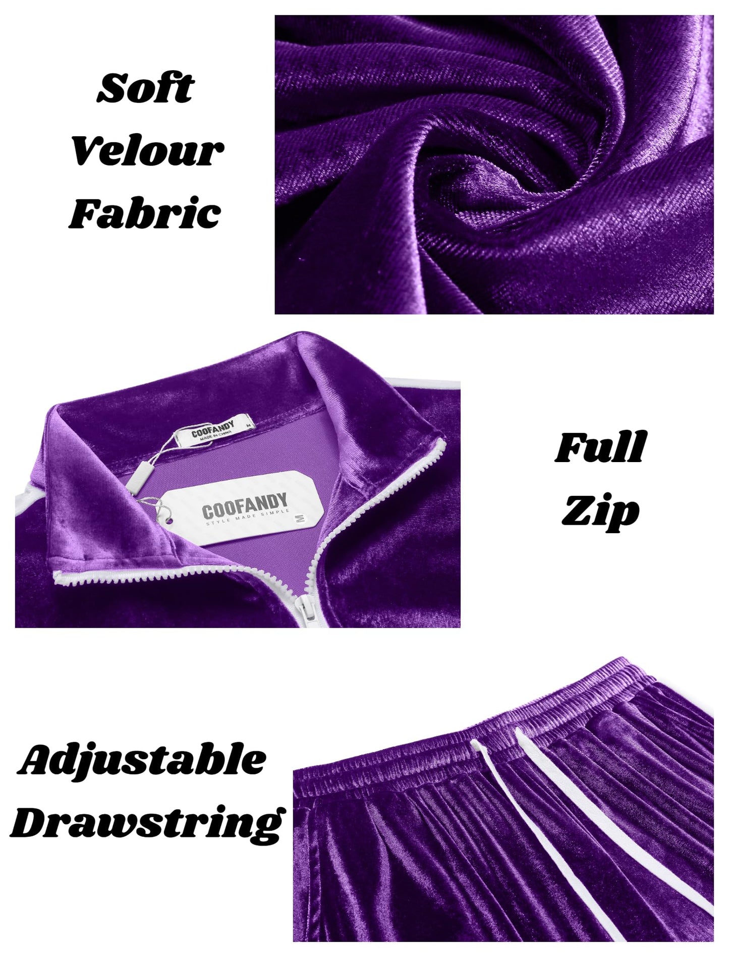 COOFANDY Mens Tracksuit 2 Piece Set Velour Velvet Sweatsuit Jogging Suits Full Zip Jacket Pants Outfits