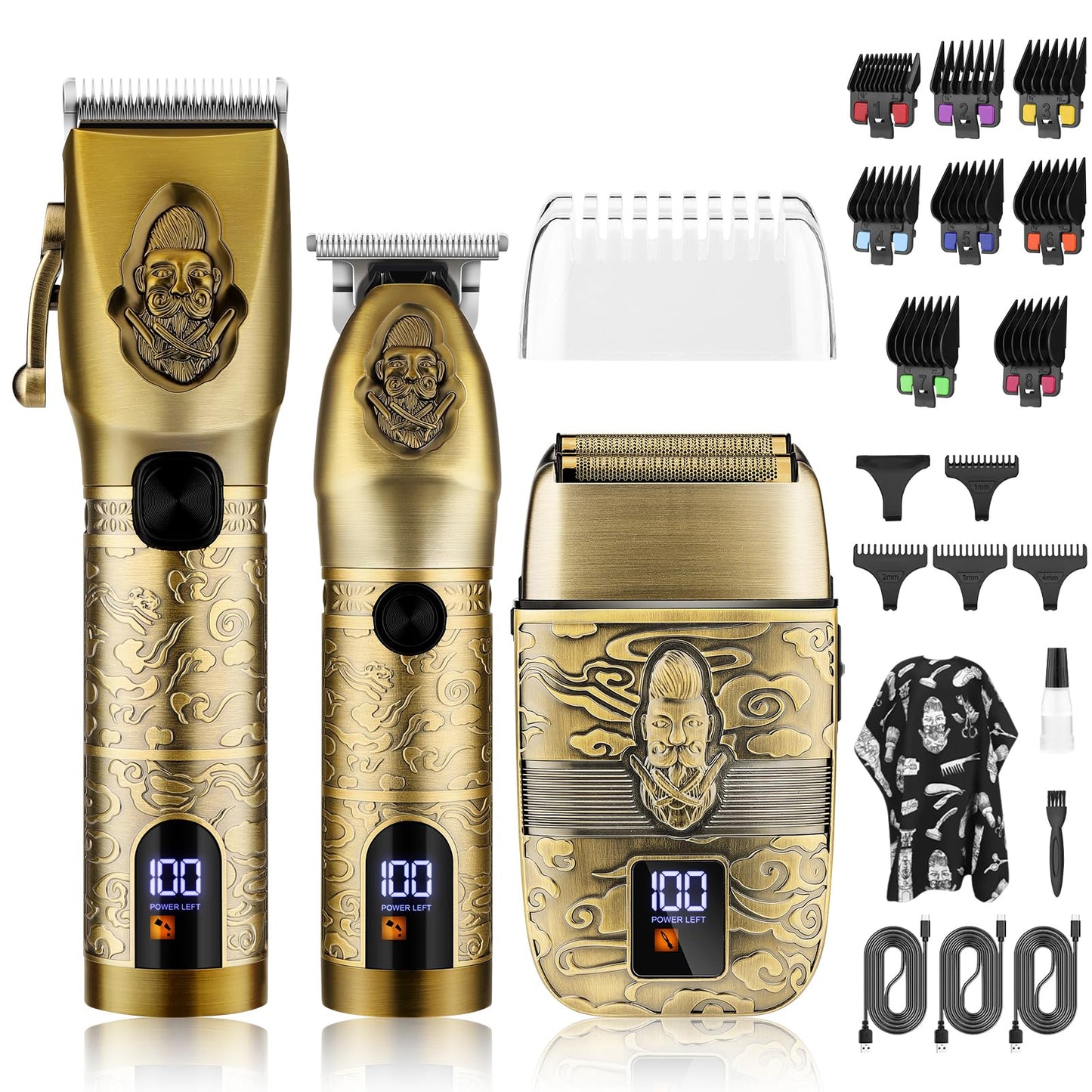 Lanumi Professional Hair Clippers Electric Razor Shavers Men 3 Piece Set Rechargeable Clippers and Trimmers Beard Trimmer Barber Kit with Travel Case Clippers for Hair Cutting Gifts for him
