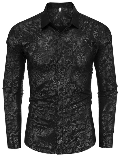 COOFANDY Men's Rose Shiny Shirt Luxury Flowered Printed Button Down Shirt