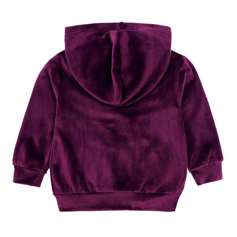 Children's Velvet Long Sleeved Hoodie And Pants Set