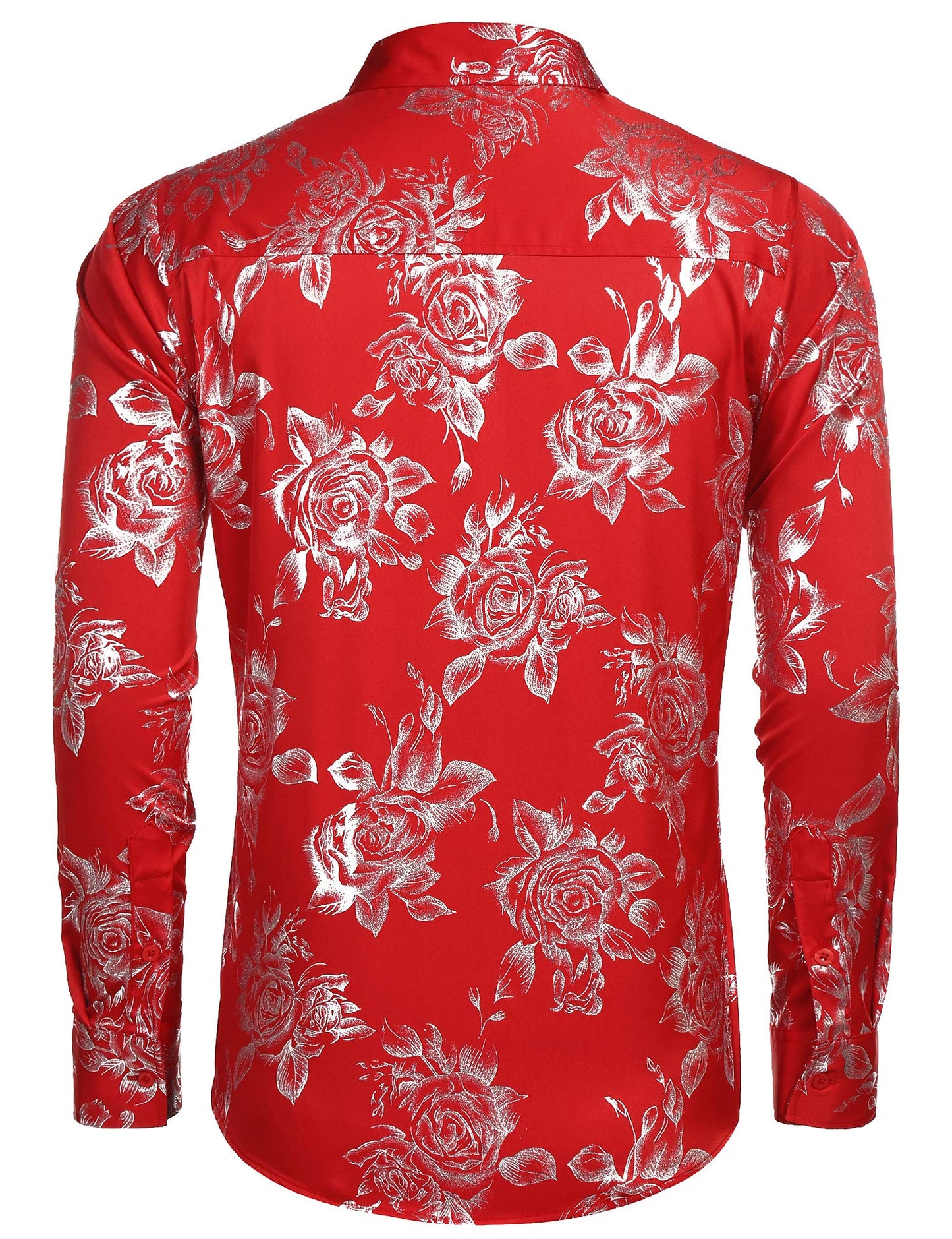 COOFANDY Men's Rose Shiny Shirt Luxury Flowered Printed Button Down Shirt