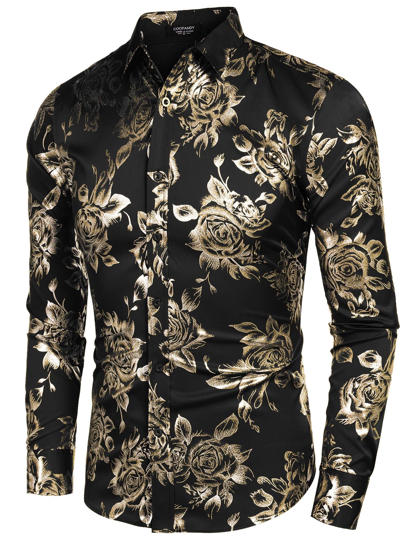 COOFANDY Men's Rose Shiny Shirt Luxury Flowered Printed Button Down Shirt