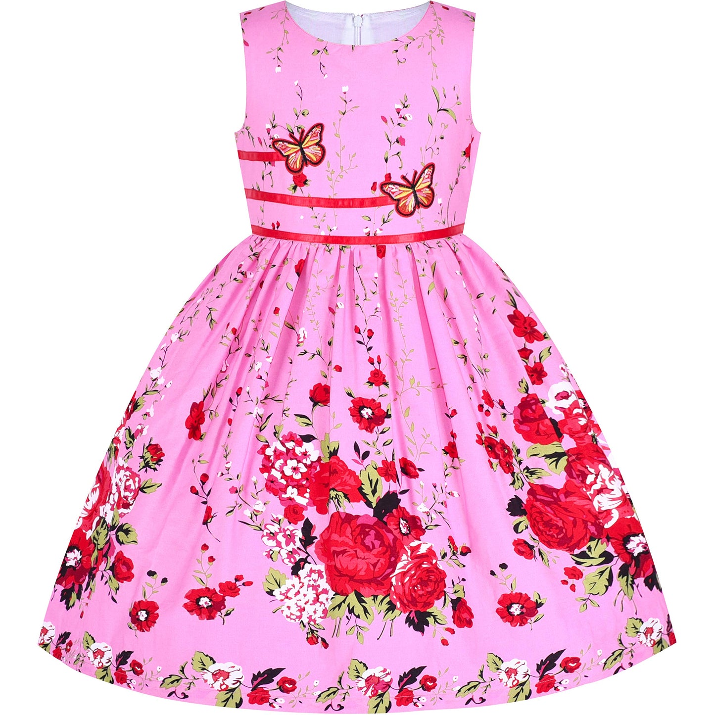 Sunny Fashion Girls Dress Rose Flower Double Bow Tie Party Sundress