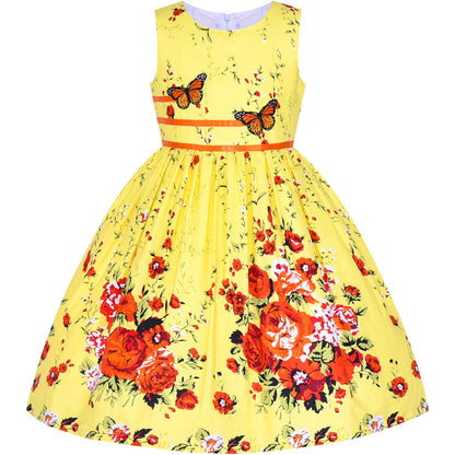 Sunny Fashion Girls Dress Rose Flower Double Bow Tie Party Sundress
