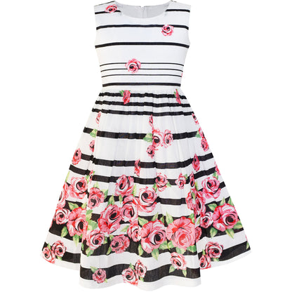 Sunny Fashion Girls Dress Rose Flower Double Bow Tie Party Sundress
