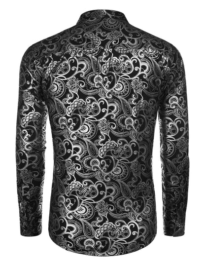 COOFANDY Men's Rose Shiny Shirt Luxury Flowered Printed Button Down Shirt