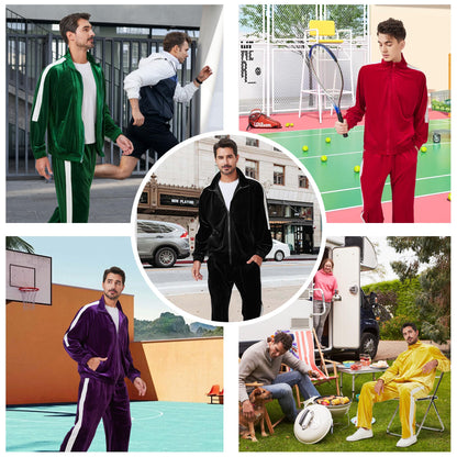 Mens Tracksuit 2 Piece Velour Sweatsuit for Men Casual Full Zip Jogging Suit Jacket Pants Set
