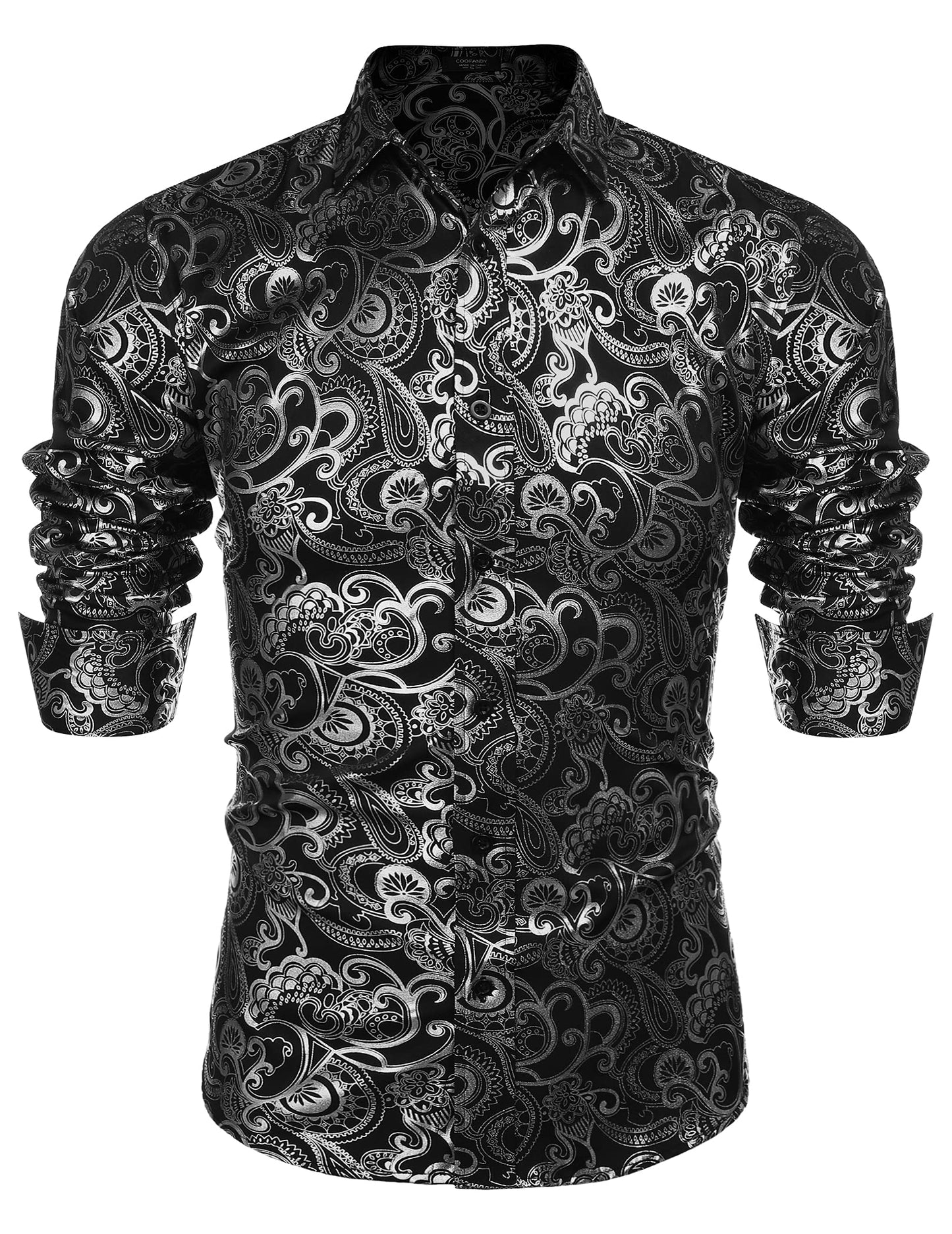 COOFANDY Men's Rose Shiny Shirt Luxury Flowered Printed Button Down Shirt