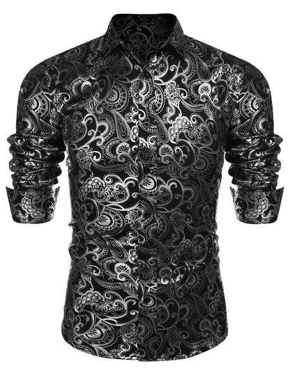 COOFANDY Men's Rose Shiny Shirt Luxury Flowered Printed Button Down Shirt