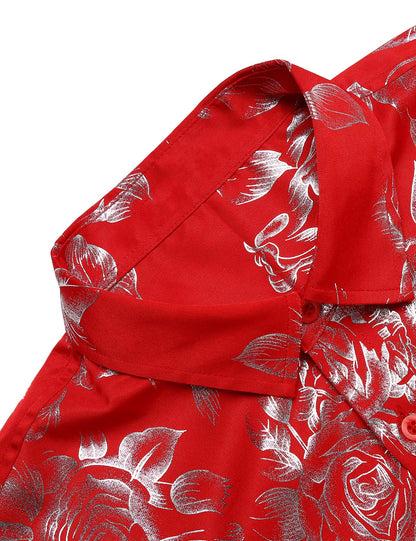 COOFANDY Men's Rose Shiny Shirt Luxury Flowered Printed Button Down Shirt