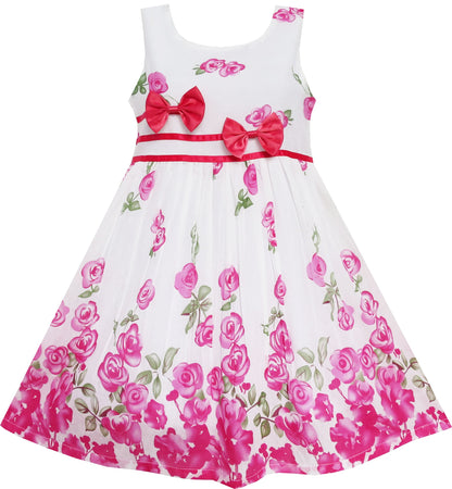 Sunny Fashion Girls Dress Rose Flower Double Bow Tie Party Sundress