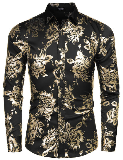 COOFANDY Men's Rose Shiny Shirt Luxury Flowered Printed Button Down Shirt