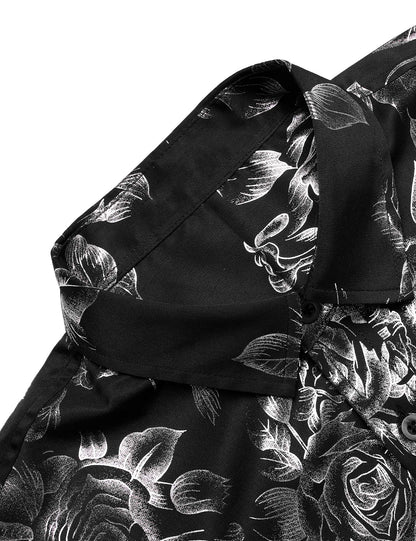 COOFANDY Men's Rose Shiny Shirt Luxury Flowered Printed Button Down Shirt