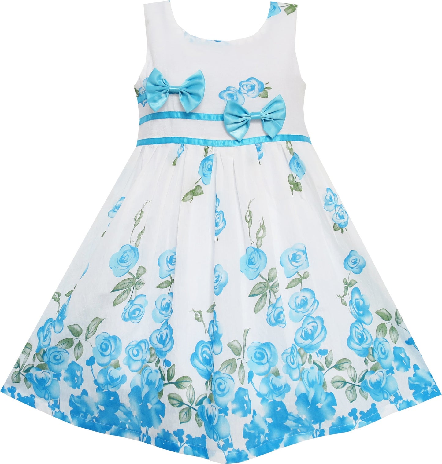 Sunny Fashion Girls Dress Rose Flower Double Bow Tie Party Sundress