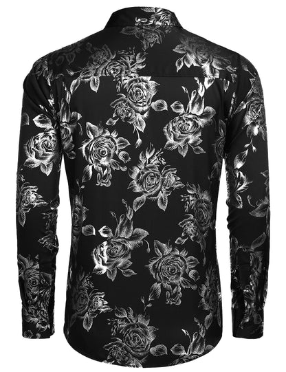 COOFANDY Men's Rose Shiny Shirt Luxury Flowered Printed Button Down Shirt