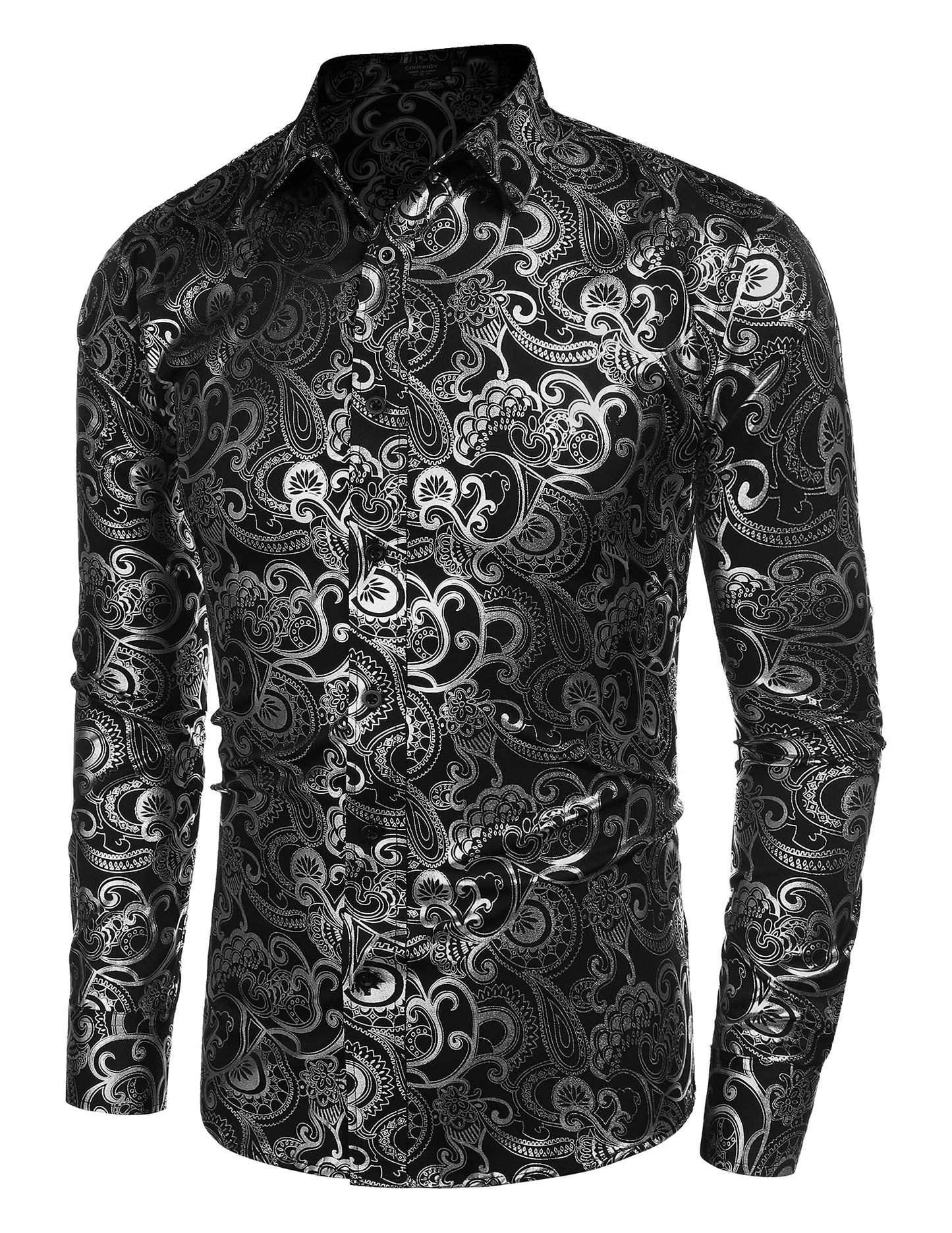 COOFANDY Men's Rose Shiny Shirt Luxury Flowered Printed Button Down Shirt