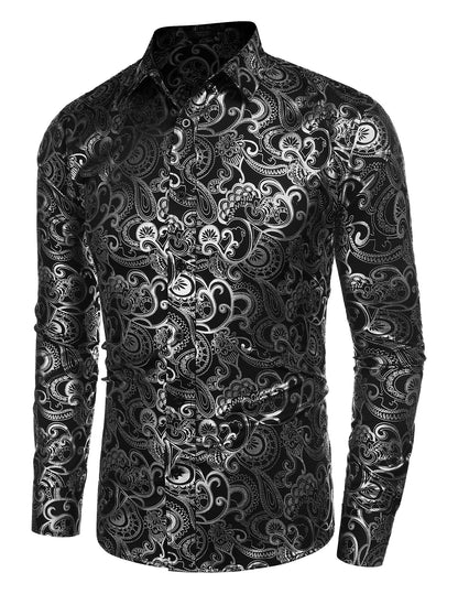 COOFANDY Men's Rose Shiny Shirt Luxury Flowered Printed Button Down Shirt
