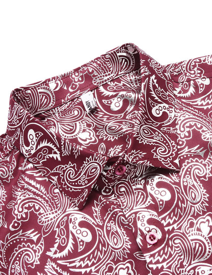 COOFANDY Men's Rose Shiny Shirt Luxury Flowered Printed Button Down Shirt