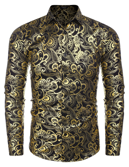 COOFANDY Men's Rose Shiny Shirt Luxury Flowered Printed Button Down Shirt