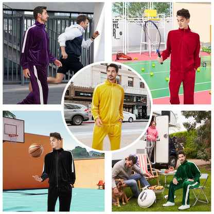 Mens Tracksuit 2 Piece Velour Sweatsuit for Men Casual Full Zip Jogging Suit Jacket Pants Set