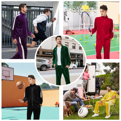 Mens Tracksuit 2 Piece Velour Sweatsuit for Men Casual Full Zip Jogging Suit Jacket Pants Set