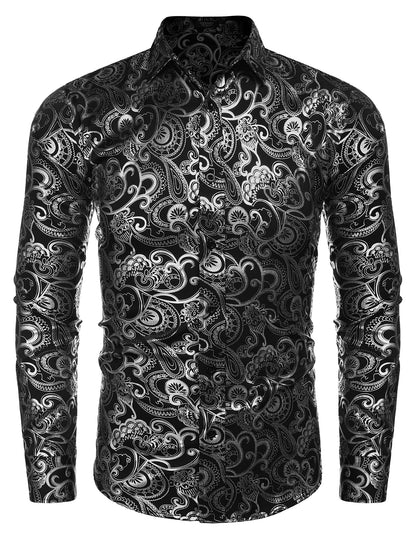 COOFANDY Men's Rose Shiny Shirt Luxury Flowered Printed Button Down Shirt