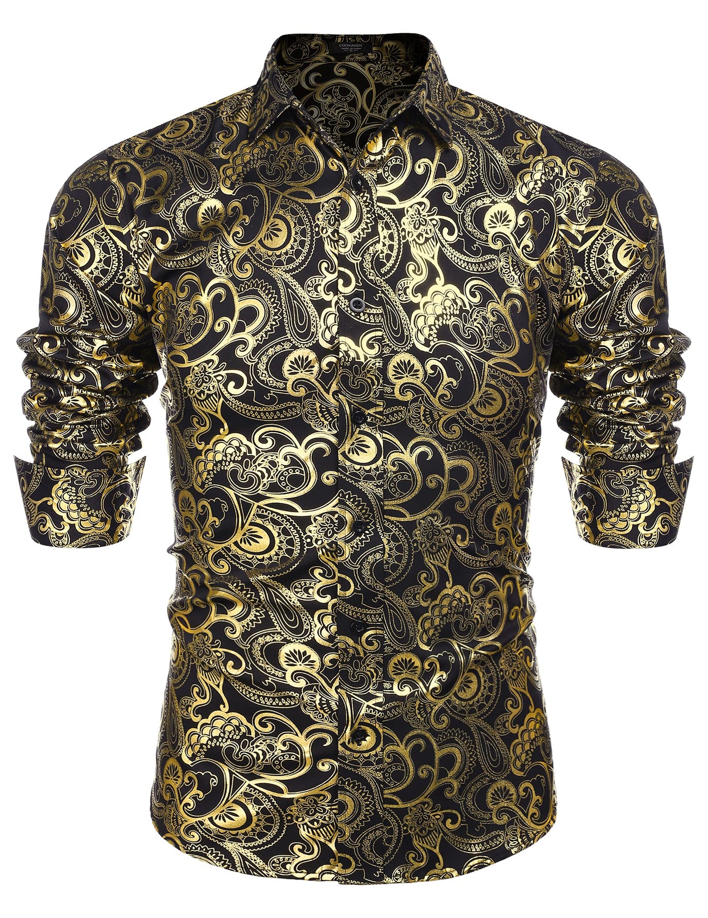 COOFANDY Men's Rose Shiny Shirt Luxury Flowered Printed Button Down Shirt